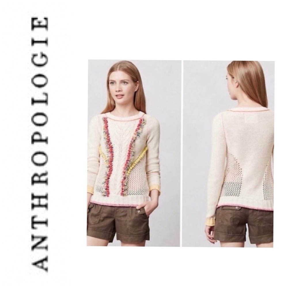 ANTHROPOLOGIE Angel Of The North Sweater Sz S Pom Poms Fringe Long
Sleeves BOHO - Picture 1 of 11